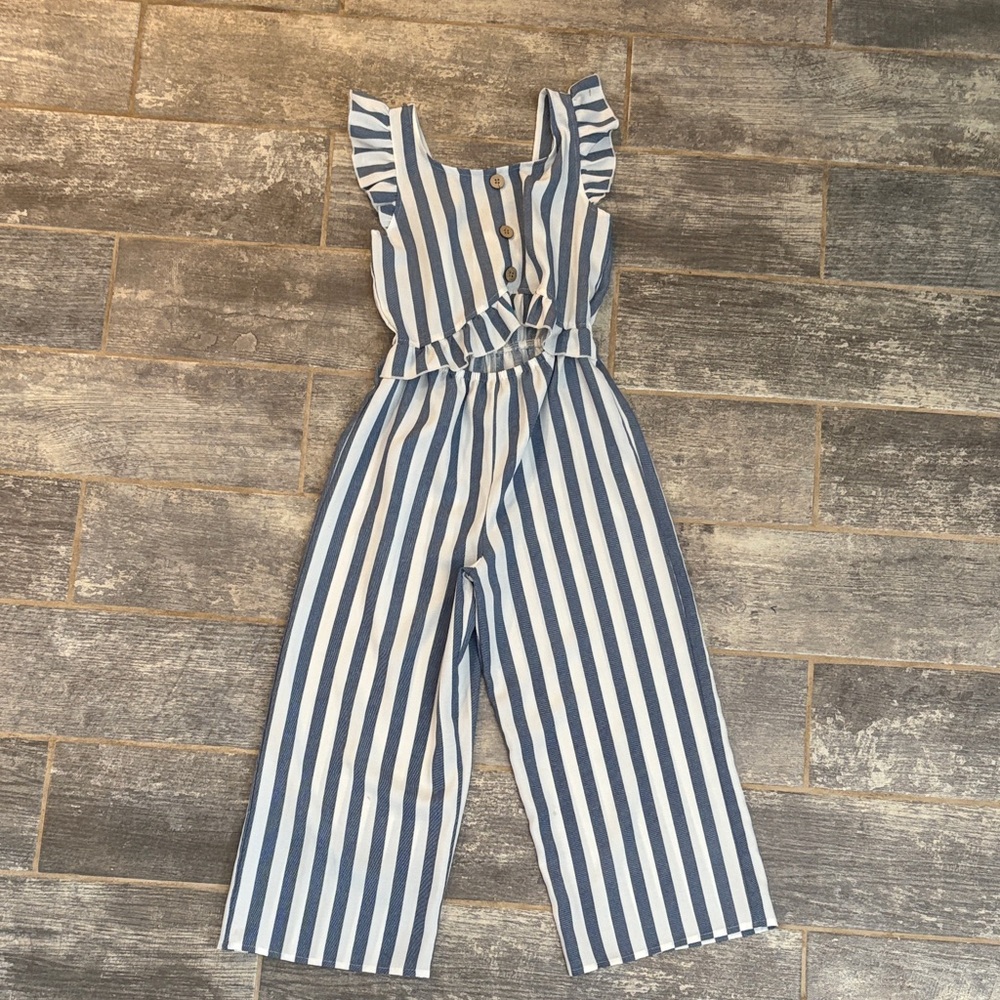 Navy and White Striped Kids Jumpsuit